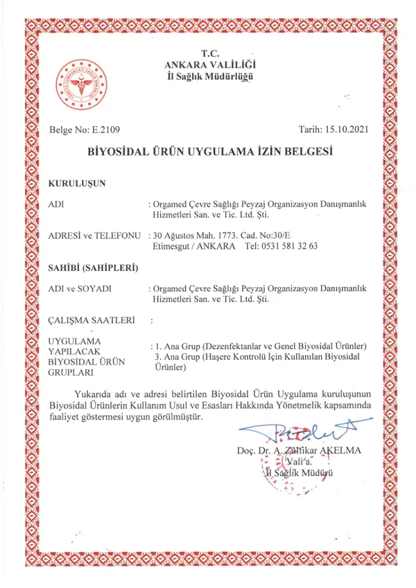 Biyosidal Ürün Uygulama İzin Belgesi