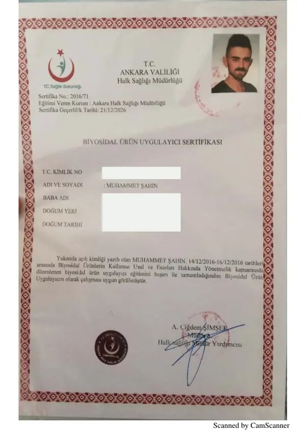 Biyosidal Ürün Uygulayıcı Sertifikası